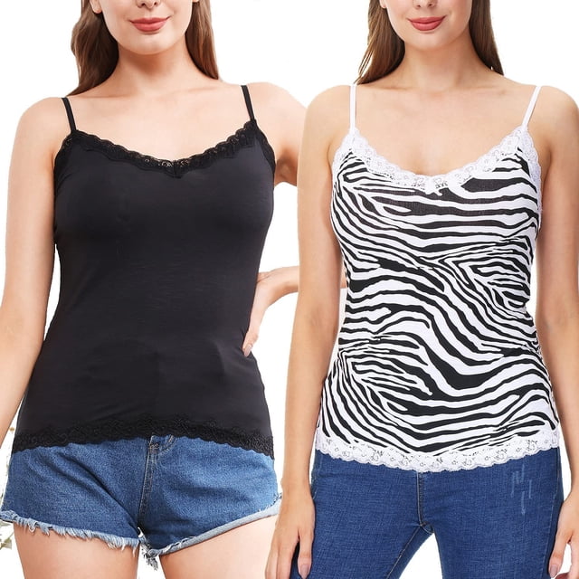 Charmo Women's Lace Camisole Adjustable Spaghetti Strap Tank Tops 2 Pack