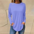 thumbnail image 2 of LLYwey Chandails en Coton pour Femmes en Solde Blouses d'Automne à Col Rond pour Femmes Couleur Unie Mode Chemises à Manches Longues Smockées Hauts Chandail à Col Rond Blouses Chemises Bleu G, 2 of 5