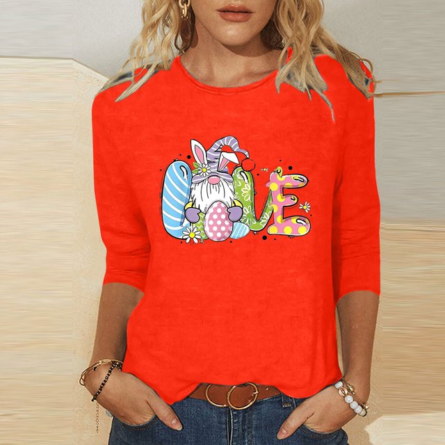 Xihbxyly Hauts Grande Taille pour Femmes Manches 3/4 T-shirt Imprimé Col Rond de Pâques Manches 3/4 Chandail Col Rond Cadeau de Vacances