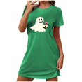 thumbnail image 4 of Sakmal Nuisettes Mumu Légères pour Femmes Halloween Extensibles Vertes Grande Taille Robe Mumu Imprimé Fantôme Col Ras du Cou Manches Courtes Courtes Nuisettes P-2TG, 4 of 4