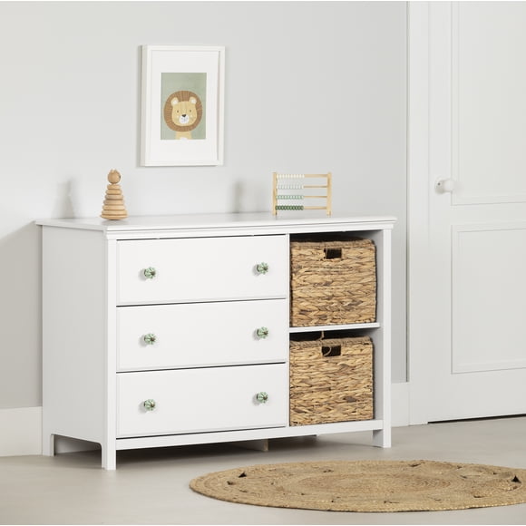 South Shore Balka 3-Drawer Dresser with Baskets for Child, in Pure White