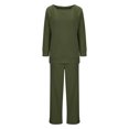 thumbnail image 4 of MeetoTime Women's 2 Piece Set Fleece Round Neck Pullover Sweatshirt Wide Leg Pants Tracksuit Lounge Outfit, 4 of 6