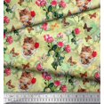 thumbnail image 2 of Soimoi Yellow Poly Georgette Fabric Cat,Insect & Rose Buds Flower Printed Craft Fabric by The Yard 52 Inch Wide, 2 of 3