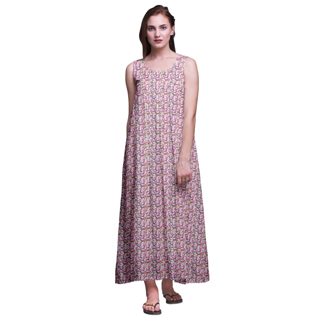 Bimba Robe de Nuit en Rayonne pour Femmes Maxi Imprimée Tenue de Sommeil Robe de Nuit-3x