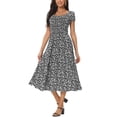 thumbnail image 2 of INSPIRE CHIC Robe Décontractée à Fleurs pour Femme avec Poches Col Ras du Cou Manches Courtes Boho Fluide Midi m Noir, 2 of 6