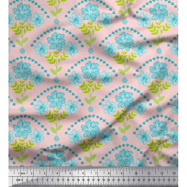 Soimoi Poly Georgette Fabric Leaves,Floral & Scale Geometric Print Fabric by the Yard 52 Inch Wide