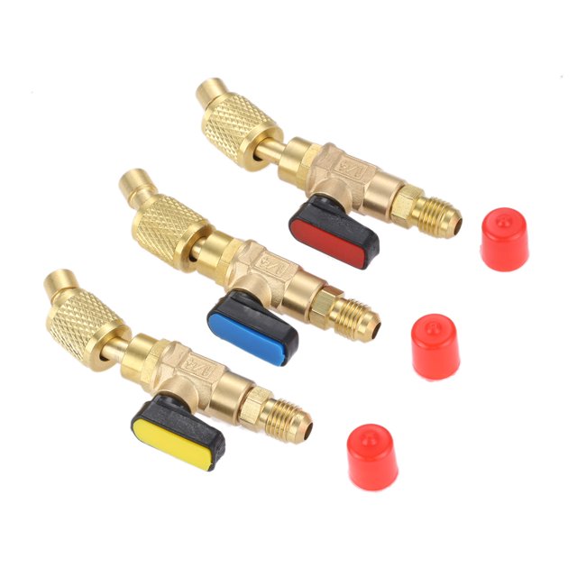 3 Pcs Valve à Bille de Climatisation HVAC A/C Inclinée Arrêt Manuel Adaptateur de Valve à Bille 1/4 Pouces SAE R22 R12 Tuyaux de Charge Réfrigérant