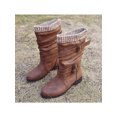 thumbnail image 4 of MAWCLOS Ladies Winter Shoes Slouch Leather Riding Boot Belt Buckle Comfort Mid-Calf Boots Round Toe Outdoor Pull On Shoe Brown 7.5, 4 of 9