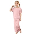 thumbnail image 4 of Hiiyo Infant Girls Pajamas Soft Ribbed Short Sleeve T-Shirt Pants Loungewear, Sizes 1-15, 4 of 5