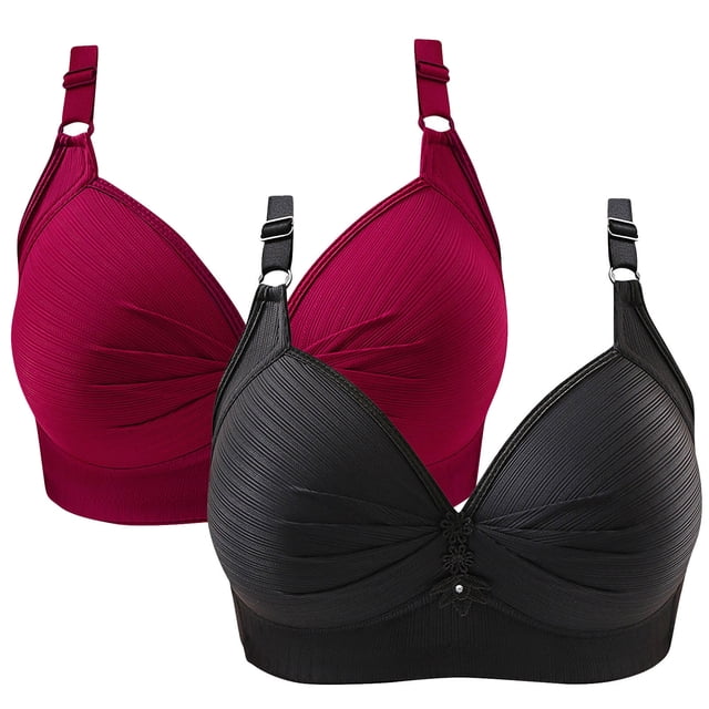 Bras for Women 2PCS Womans Printing Gathered Together Large Size Daily Bra Underwear No Rims