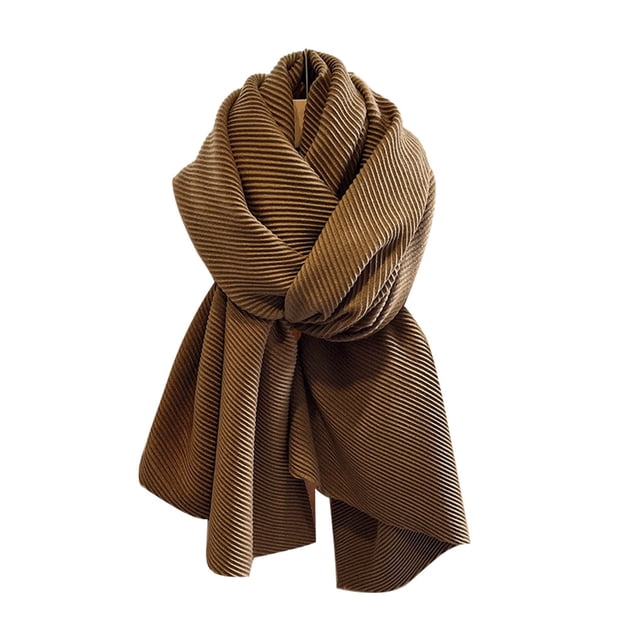 Decodeary Stay Stylish And Warm Women Luxury Solid Color Single Color And Pleated Scarf coffee