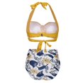 thumbnail image 3 of Women Vintage Swimsuit Two Piece Retro Halter Ruched High Waist Print Bikini Set, 3 of 7