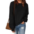 thumbnail image 2 of Pisexur Chandail à Col Rond Surdimensionné pour Femme, Uni, Manches Chauve-Souris Bouffantes à Revers, Chandail Tricoté, Haut à Manches Longues, Chandail Ample d'Automne, Chandail, Jumper, Hauts, 2 of 6