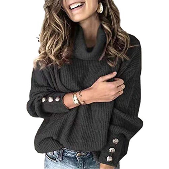 Innerwin Chandail Manches Longues Femme chandail-Over Fête Hiver Chaud Confortable Tricoté Noir m