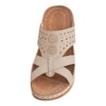 thumbnail image 1 of Sandals for Womens Slip on Cross Straps Open Toe Hollow out Rhinestone Arch Support Low Wedge Heels Soft Sole Non Slip Comfortable Breathable Beach Summer Walking Casual Shoes Beige, 1 of 6