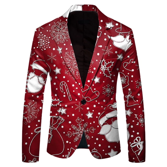 Men Christmas Snowflake Santa 3 Piece Suit Men Printed Pocket Lapel Button Suits for Big Men Suit Jacket Suit