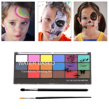 Amdohai Face Paint Kit 18 Color Washable Water Based Body Painting With 2 Brushes Safe &