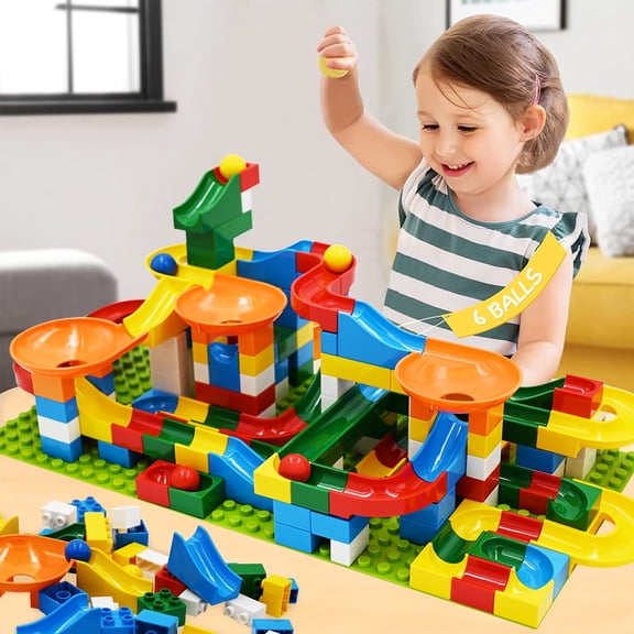 176Pcs Big Blocks for Kids 3-10 Years, Marble Run Toy Set Compatible with Duplo,