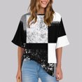 thumbnail image 2 of Pisexur Hauts d'Été pour Femmes Mode Décontractée Manches Courtes Col Rond T-Shirts Confortables Amples Surdimensionnés Imprimé Floral Blouses Hauts Mode T-Shirts Imprimés Graphiques Grande Taille Tops de Sortie S-5TG, 2 of 7