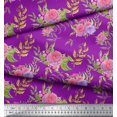 thumbnail image 3 of Soimoi Purple Rayon Fabric Leaves & Rose Floral Decor Fabric Printed Yard 42 Inch Wide, 3 of 5