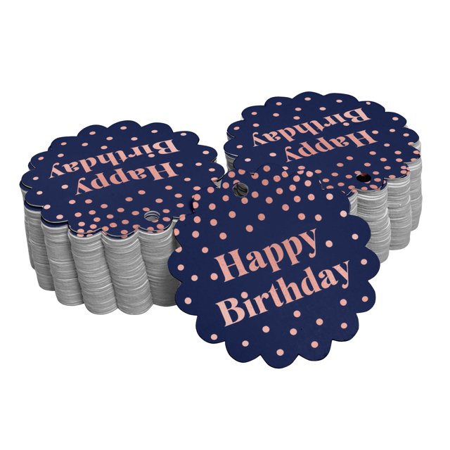 Inkdotpot Happy Birthday Bottle Tag Real Rose Gold Foil Favor Hang Tags 100 Pack