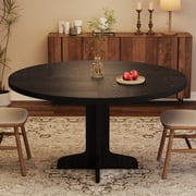 QinaQin Round Dining Table for 4, 47 Inch Dining Room Table with Wooden Base for Kitchen or Living Room, Table Only