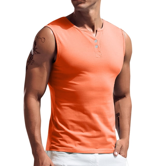 Ramiter Débardeur de Compression pour Hommes T-Shirt de Mode pour Hommes T-Shirt en Coton Tee-Shirts Débardeur Sans Manches Orange,m