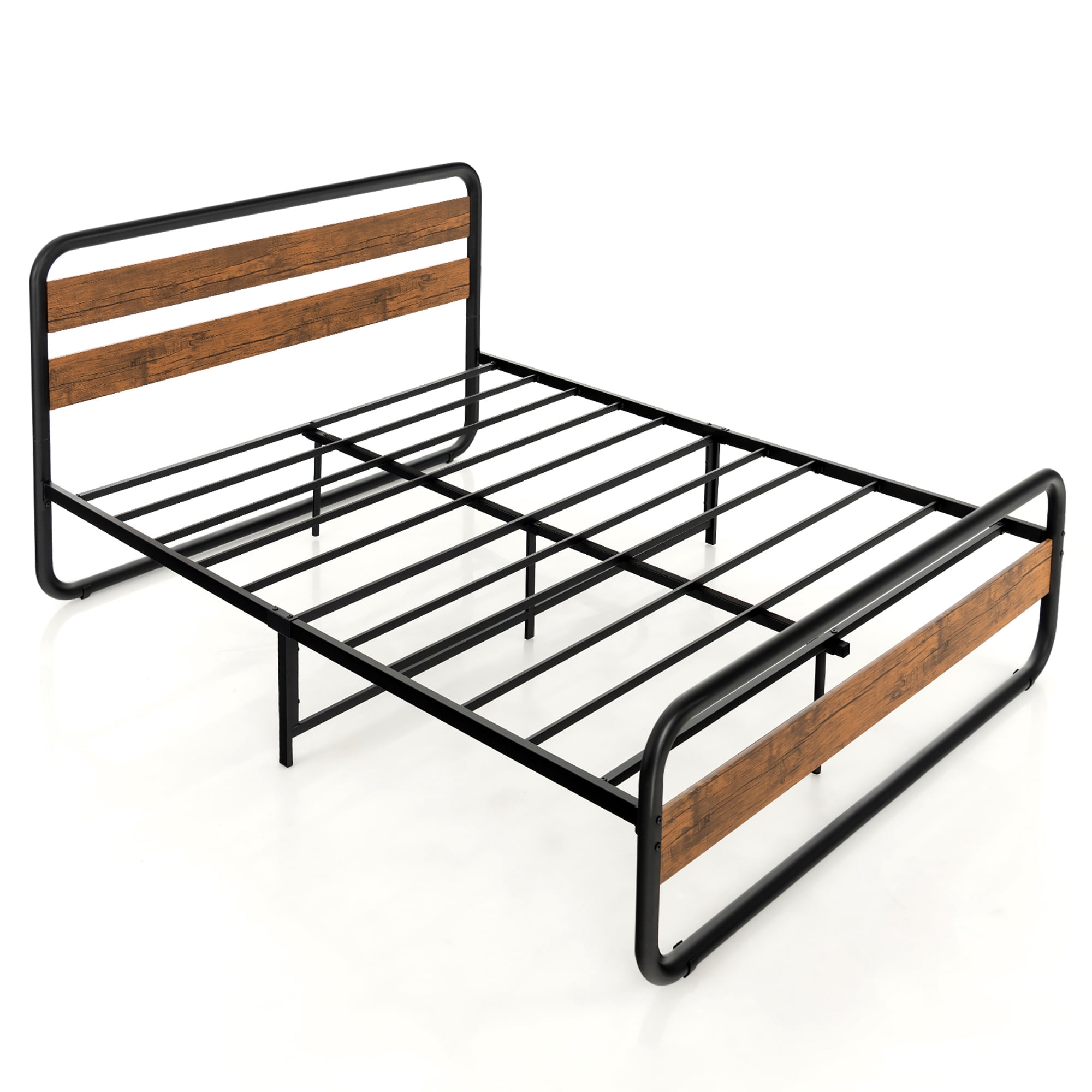 Costway Queen Metal Bed Frame Arc Platform Headboard Footboard Mattress Foundation Black