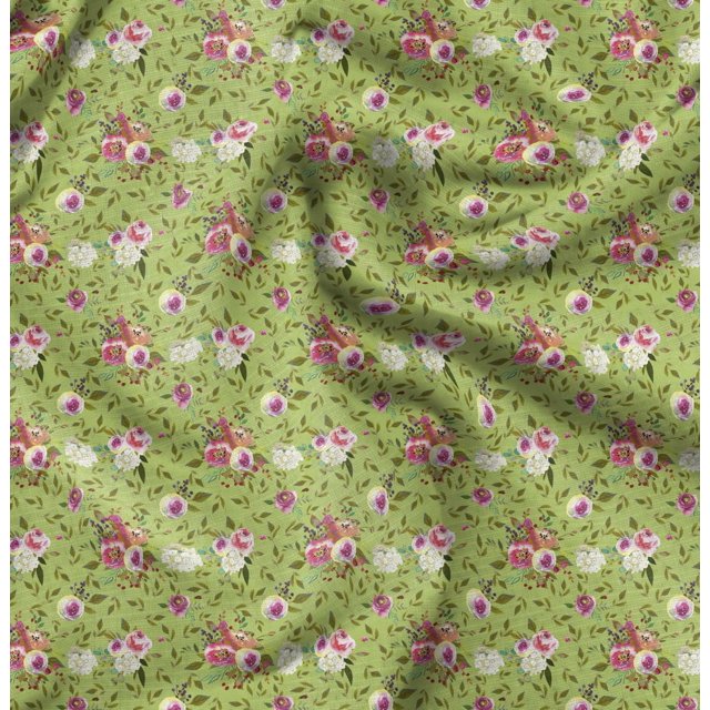 Soimoi Green polyester Crepe Fabric Leaf Floral Print Fabric by Yard 42 Inch Wide