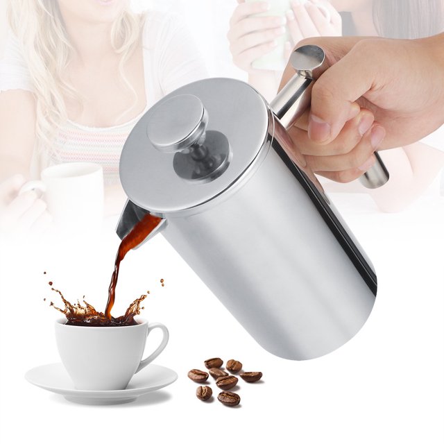Household Double Layer 304 Stainless Steel Hand Coffee Pressure Pot Coffee Maker (1000ml)