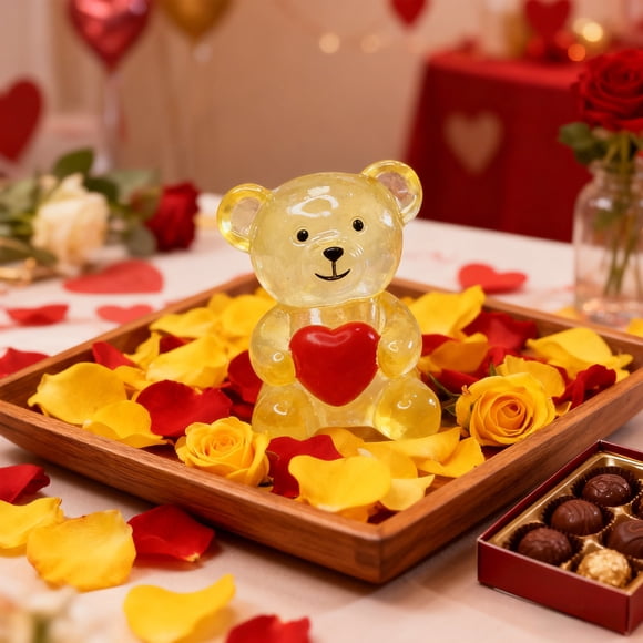 Aodebiao Figurine en Résine Mini Ourson en Forme de Cœur, Statue d'Animal Mignonne pour Déco de Bureau à la Maison, Cadeau pour la Saint-Valentin, Fête d'Anniversaire, Souvenir d'Amitié, Ornement d'Exposition de Collection