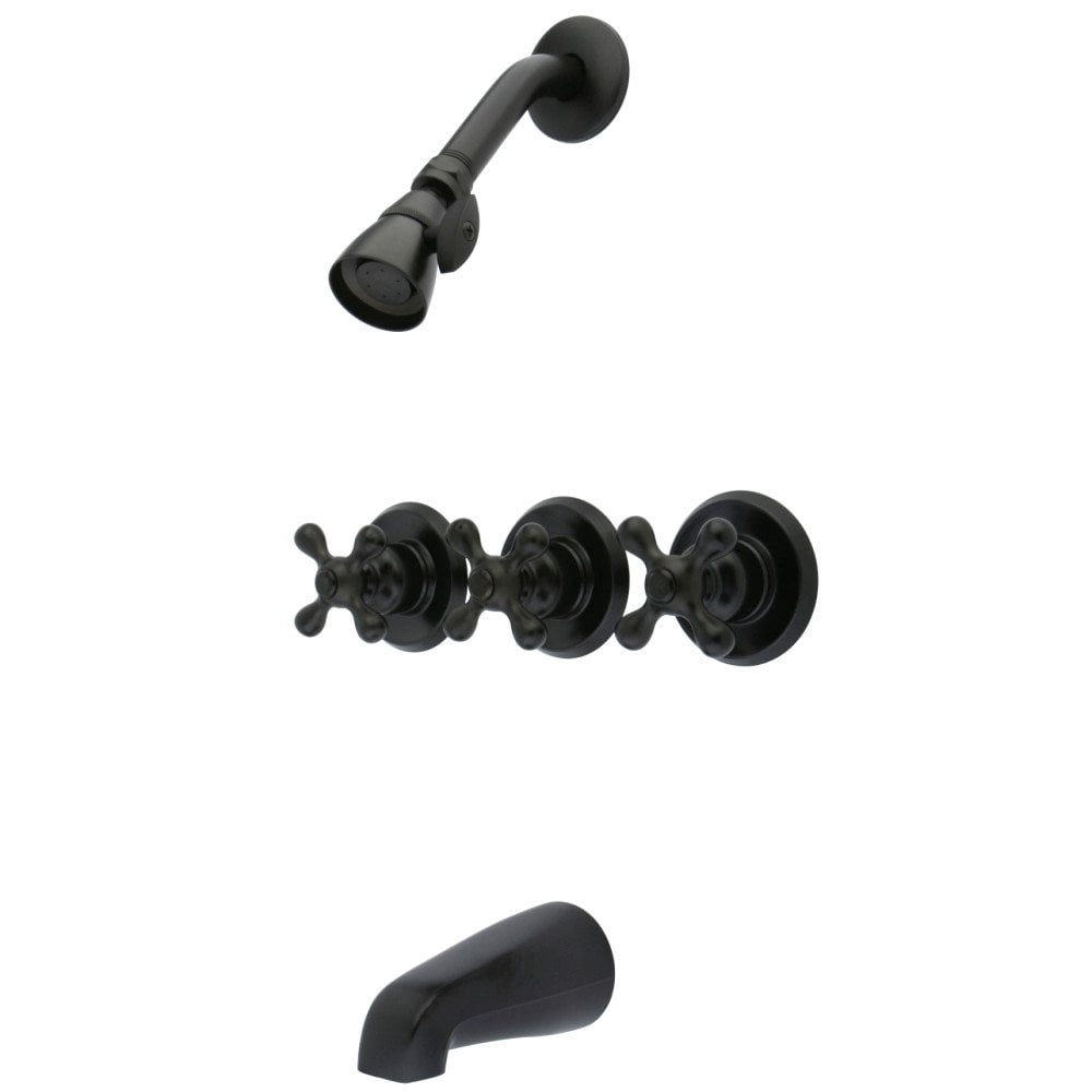 Kingston Brass KB235AX Tub Shower Faucet Set w 3-Cross Handle, Oil Rubbed Bronze