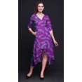 thumbnail image 2 of Bimba Coton Feuilles de Palmier Violettes Femmes Robe Droite Asymétrique à Poches Été Fête Mi-Longue-Moyen, 2 of 4