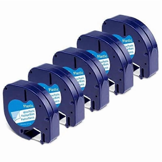 5-Pack Label Maker Tape for DYMO LetraTag Refill Plastic 91331, Compatible Label Tape Black on White