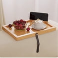 thumbnail image 1 of Sofa Armrest Tray Table | Wood Side Table Mini Coffee Table | Cell Phone Bracket Holder | Recessed Top | Card Diploma Rack | Secure Design | Beige | 13x8.66x0.78in | 1 Piece, 1 of 6