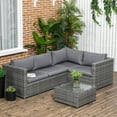 thumbnail image 2 of Outsunny 3 Pieces Garden Rattan Furniture Set with Cushions, Grey, 2 of 10