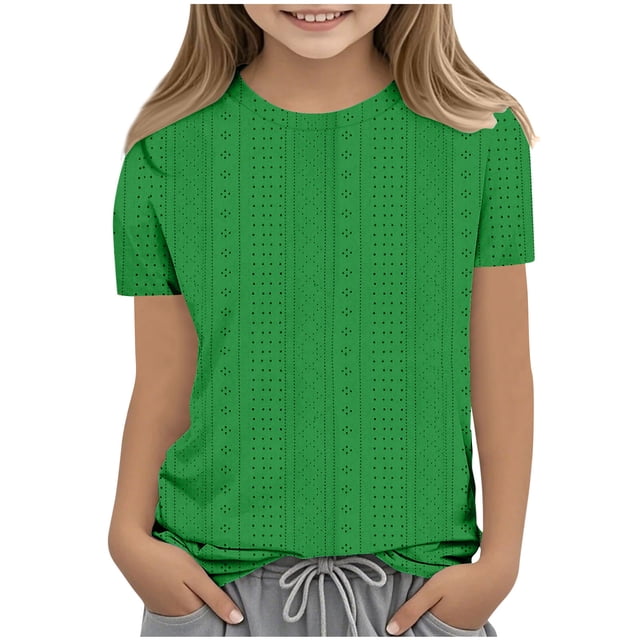 Bwiyojiz Tailles Mode 110-160 T-Shirts/chemises pour Enfants à Couleur Unie à Manches 3/4 à Col Rond, Vert