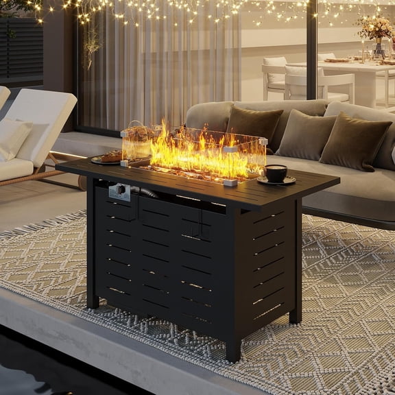 44" Outdoor Propane Fire Pit Table, 50, 000 BTU Rectangular Steel Gas Fire Table, Metal Clearance Firepit for Patio