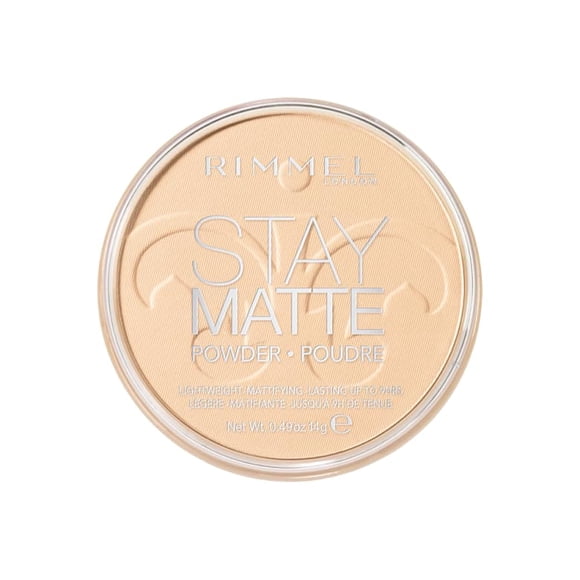Rimmel Poudre pressée Stay Matte, texture légère et crémeuse, couvrance élevée, contrôle durable de la brillance jusqu'à 5H, 100% sans cruauté