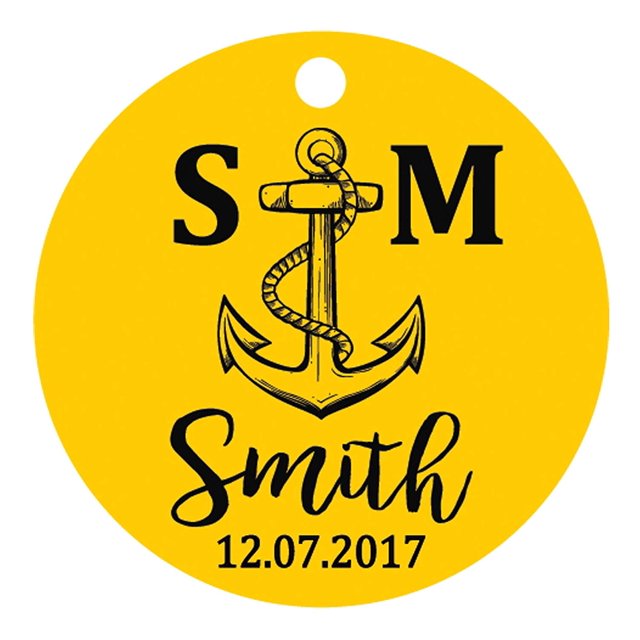 100 Pcs Initiale Personnalisée avec Ancre Cadeau de Faveur de Mariage Papier Tags Fait sur Mesure Rond Hang Tags