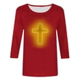 thumbnail image 4 of RKSTN Hauts pour Femmes Mode Décontractée Imprimé Crucifix Col Rond Manches 3/4 T-Shirt Couleur Unie Ajusté Blouse Printemps Été, 4 of 4