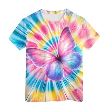 Sunnyoo Big Boys Tie Dyed T-Shirt Short Sleeve Crewneck T Shirt, Pink