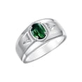 thumbnail image 3 of RYLOS Men's Rings Sterling Silver Classic 7X5MM Oval Gemstone & Diamond Ring Green Sapphire September Birthstone Rings For Men, Men's Rings, Silver Rings, Size 9, 3 of 7
