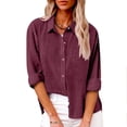 thumbnail image 2 of Yuyuzo Womens Plus Size Button down Shirts Cotton Linen Fall Casual Long Sleeve Solid Color Blouses, 2 of 7