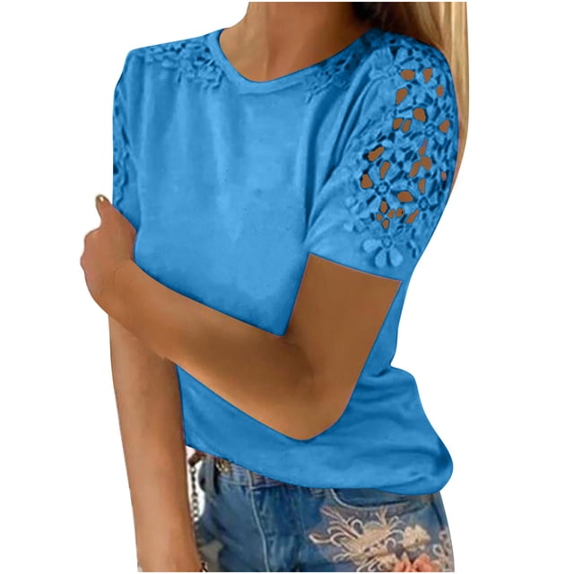 Plebaso T-shirts 2025 pour Femmes, Décontractés, à Manches Courtes, Col Ras du Cou, Hauts Élégants et Habillés, Chemisiers pour Femmes, P-5TG