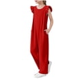 thumbnail image 1 of lcziwo Combinaison Ample à Jambes Larges pour Filles, Enfants, Décontractée, Manches Cap, Col Rond, Long Combi-Short, Combinaison d'Été, Pantalon avec Poches, Rouge, Chemises pour Hommes, 1 of 9