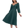 thumbnail image 2 of Gspmoly Robes d'Été pour Femmes, Robe de Soirée à la Mode pour Femmes au Tempérament, Col en V, Taille Cintrée, Poche, Manches Longues, Robe de Cocktail pour Femmes, Liquidation, 2 of 6