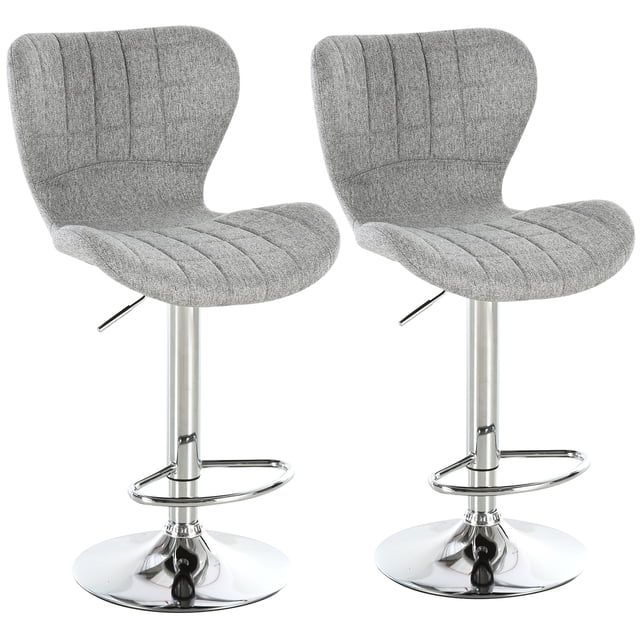 HOMCOM Tabourets de Bar Pivotants à Hauteur de Comptoir Réglable, Ensemble de 2 avec Repose-Pieds, Gris. Sièges de Bar Modernes avec Conception Ergonomique, Rembourrage Épais en Mousse, Tissu polyester durable et Cadre Métallique Robuste. Comprend une base Antidérapante, une Hauteur de Pivot Réglable et un Repose-Pieds pour le Confort. Idéal pour les Comptoirs de Cuisine, bars, Cafés et pubs.