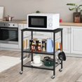 thumbnail image 3 of Bakers Rack Microwave Stand Cart With Storage Small Kitchen Island On Wheels Black Coffee Bar Cart 3 Tier Kitchen Shelf Stand With 10 Hooks Printer Table For Living Room Bedroom Office, 3 of 5