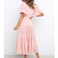 thumbnail image 4 of Birdeem Womens Casual Fashion Solid Color V-Neck Lace-Up Flared Sleeve Splicing Dress, 4 of 6